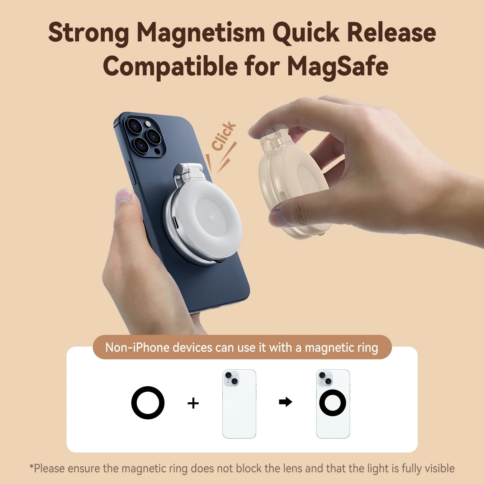 Mini Magnetic Fill Light for Smartphones - 3 Adjustable Brightness Modes for iPhone, Xiaomi, Huawei, and Samsung