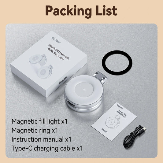 Mini Magnetic Fill Light for Smartphones - 3 Adjustable Brightness Modes for iPhone, Xiaomi, Huawei, and Samsung