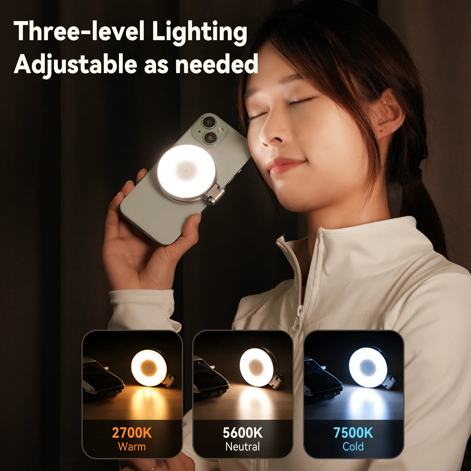 Mini Magnetic Fill Light for Smartphones - 3 Adjustable Brightness Modes for iPhone, Xiaomi, Huawei, and Samsung